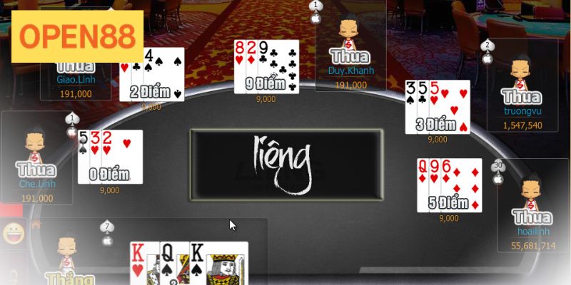 Liêng Open88 là trò chơi hấp dẫn tại nhà cái 